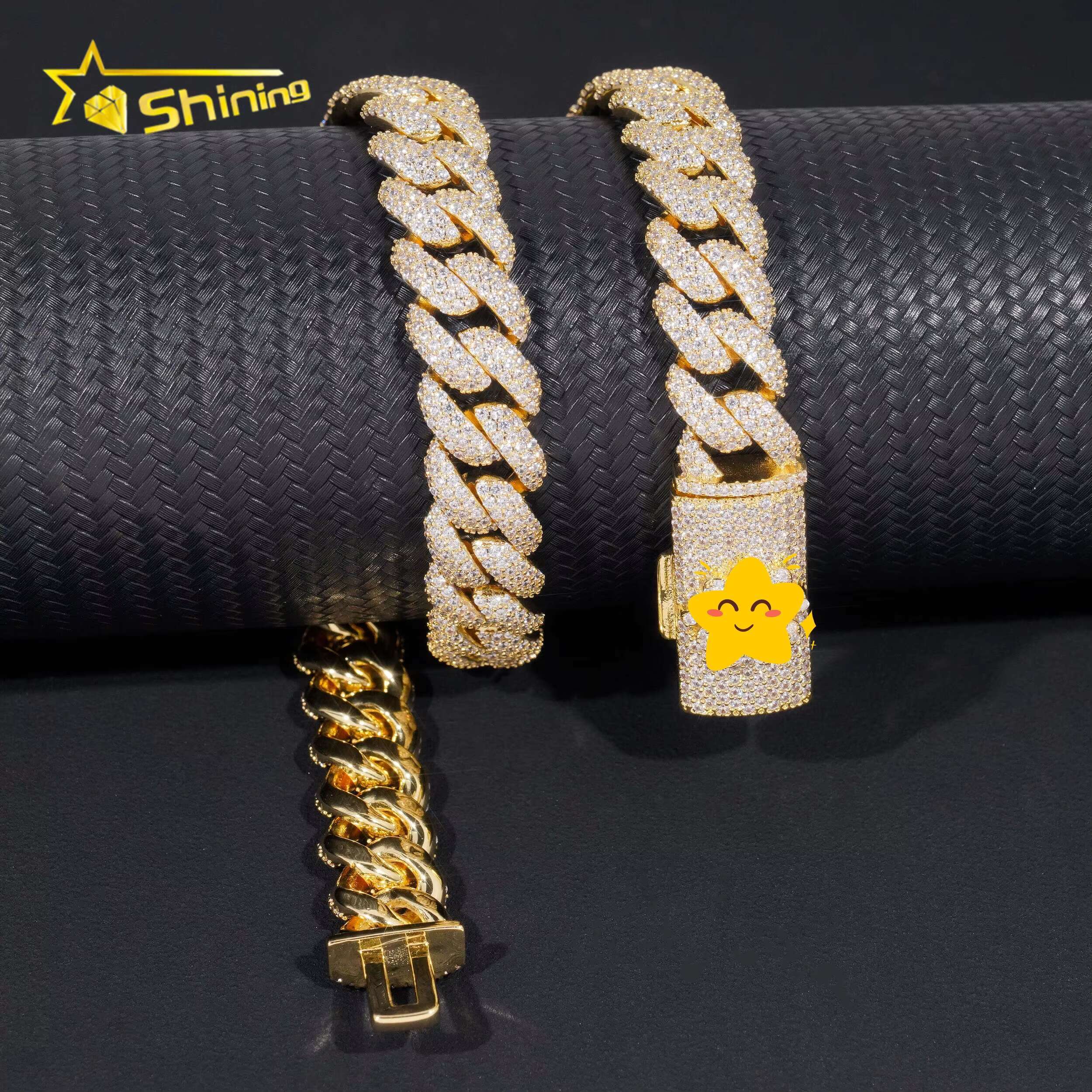 Really Pass Diamond Tester 13MM 925 Silver Iced Out Moissanite Cuban Link Chain Men Fashion Clasp Hip Hop Necklace