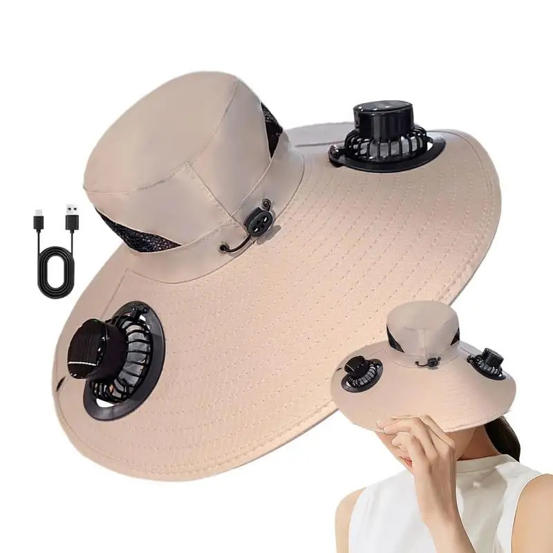 Solar Panel Fan Hat Bucket Hat Wide Brim UV Protection Headwear Outdoor Sports Gear for Women Men Beach Vacation Fishing Hiking 250526