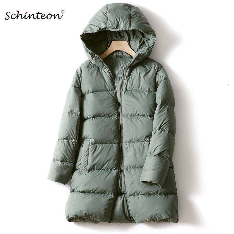 Schinteon Women Ultralight White Duck Down Jacket with Hood New Autumn Winter Warm Casual Outwear Solid Color Simple Coat