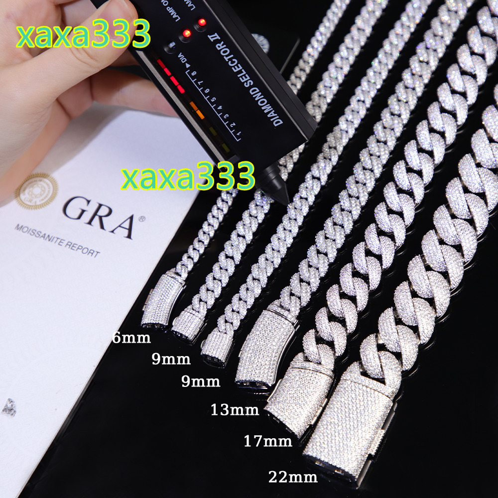 Hip Hop Full Ice Out Mossanite Cuban Chain 6mm-22mm 2rows S925 Silver Men Necklace High Quality VVS Moissanite Cuban Link Chain
