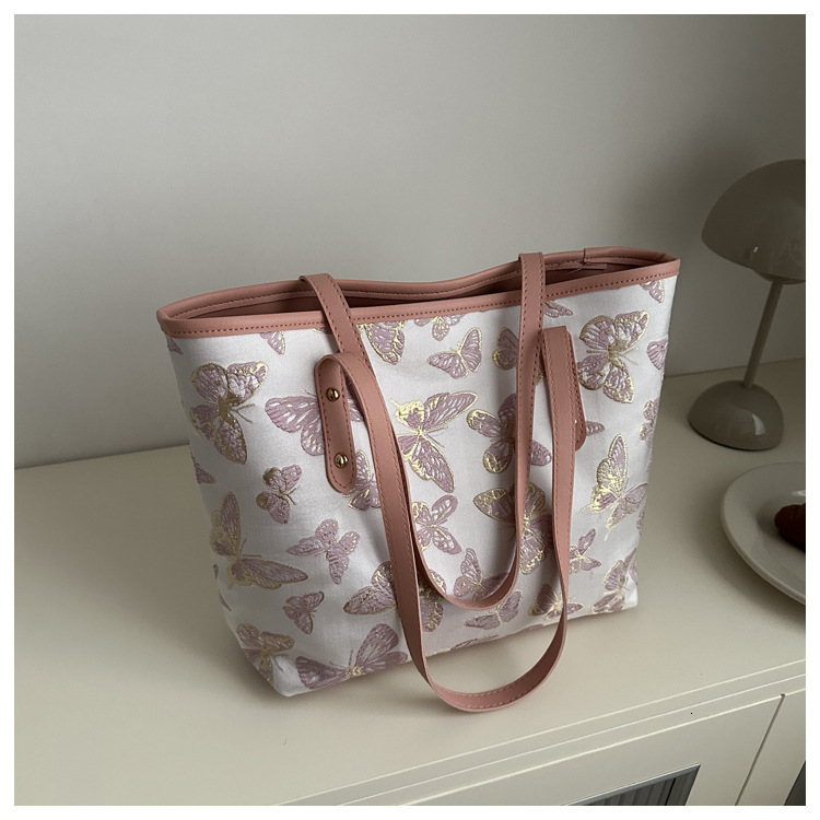 Luxury Brand Designer Bag Small Fresh Big For Women 2024 Spring And Summer New Style Embroidered Butterfly Shoulder Bag, Stylish Large Capacity Tote B