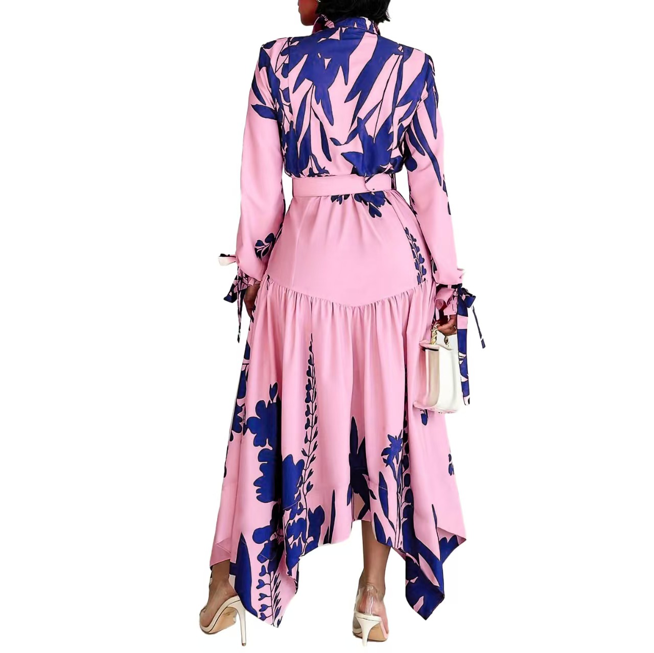 Plus size women's clothing, new stylish printed dresses, irregular lapel dresses