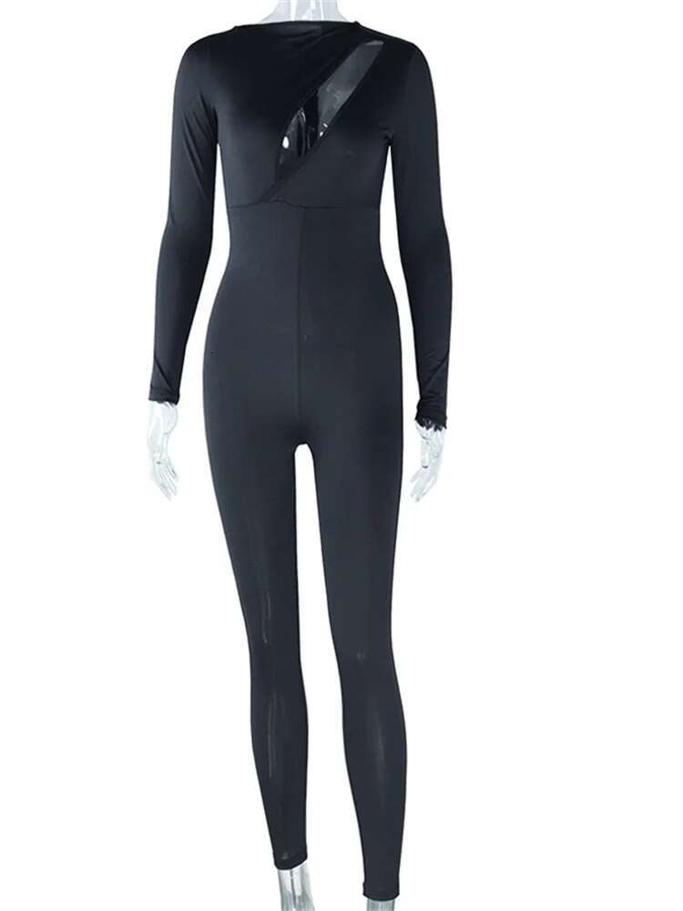 Jumpsuits Women Clothes Long Sleeve Sexy Zip Hollow Out Fashion Street Wear Rompers Club Outfits Wholesale Dropshipping