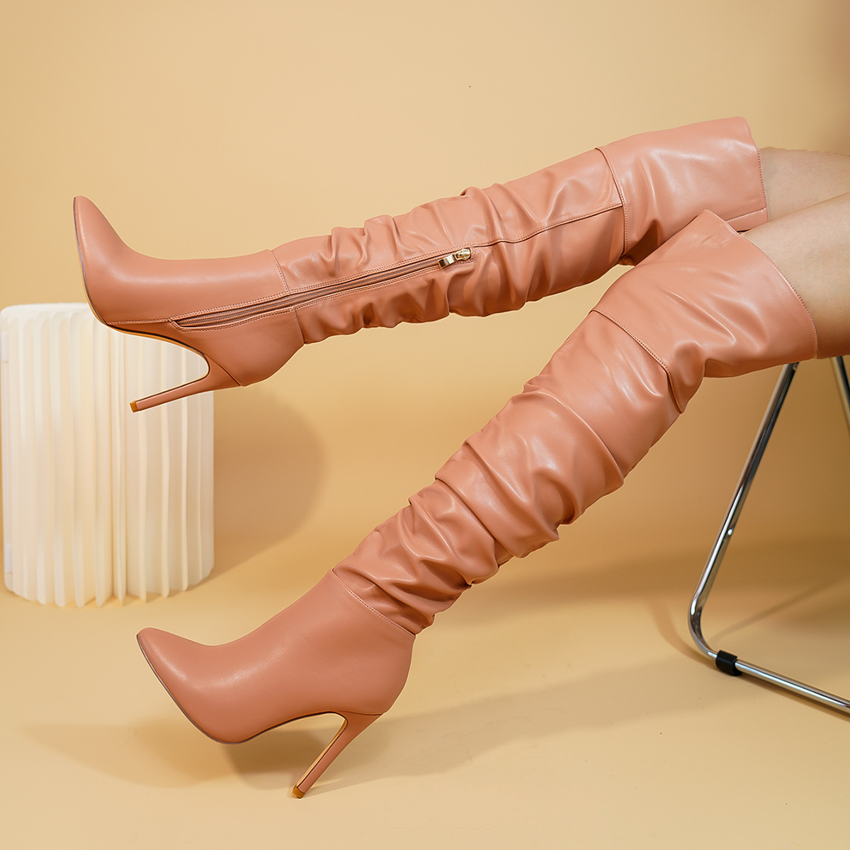 Side Zipper Womens Boots High Tube Sexy Stiletto High Heel Over-the-Knee Long Boots Slimming Leather Riding Boots 201109