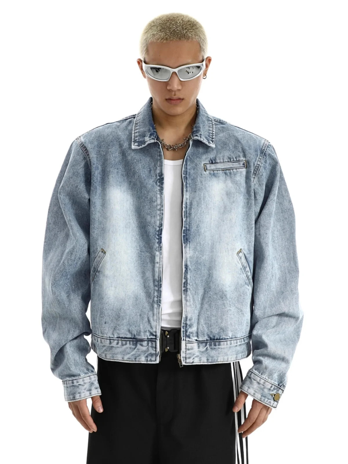 American Style Retro Lapel Shoulder Padded Denim Jackets Mens 2025 Spring Niche n Coats Loose Handsome Jacket 250516
