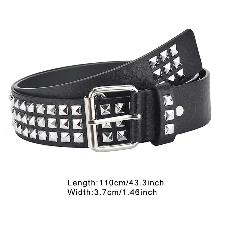 Retro Square Bead Rivet Belt Men Women Universal 3-row Pyramid Inlaid with Silver Punk Gothic Belt Hip Hop Dance Accessories 250520