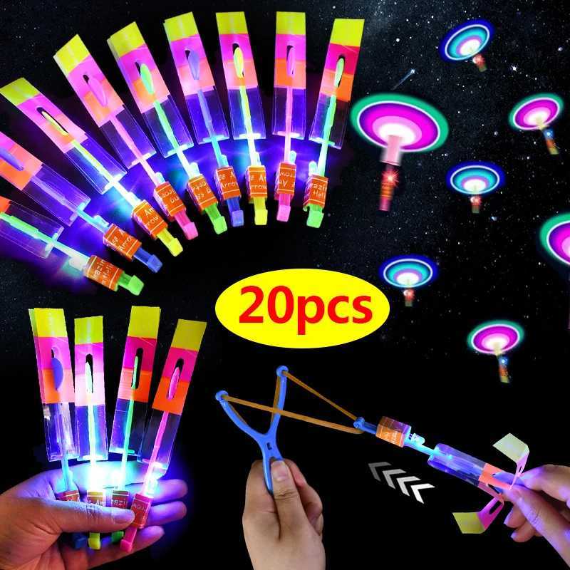 20/5Pcs LED Light Rubber Band Catapult Helicopter Flying Toys Fun Arrow Rocket Kids Birthday Party Favors Gift Bag Pinata Filler W250528