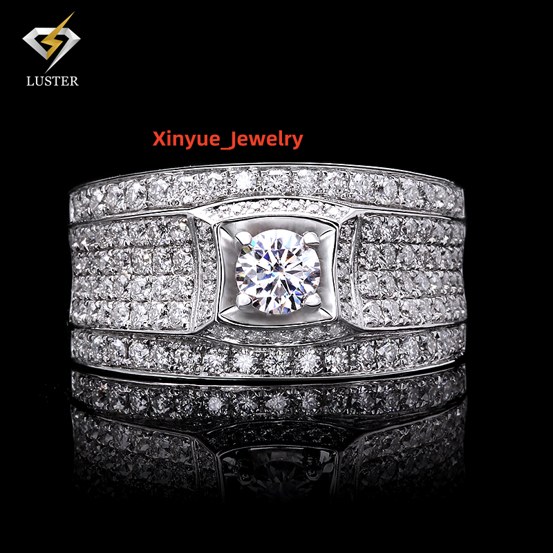 Luster Jewelry Wholesale Customized Design Jewellery 10k/14k/18k Real Gold Ring VVS Iced Moissanite Men Ring