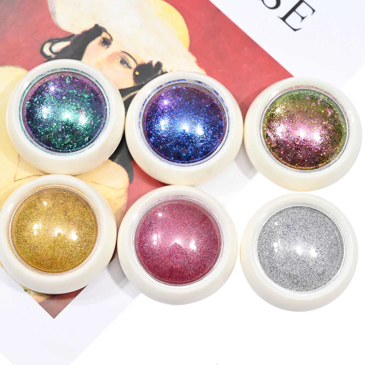 6Jar/Set Chameleon Chrome Nail Powder Set 6Color Iridescent Chameleon Nail Effect Opal Nails Powder DIY Manicure Glitter Powders 250523