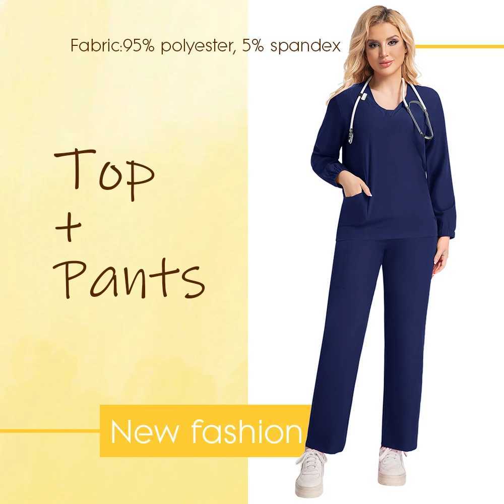 Long SlveNew Nurse Uniforms V-neck Top Jogger Pants Scrub Sets Surgical Workwear Dentist Nursing Suit Hospital Doctor Outfit X250528