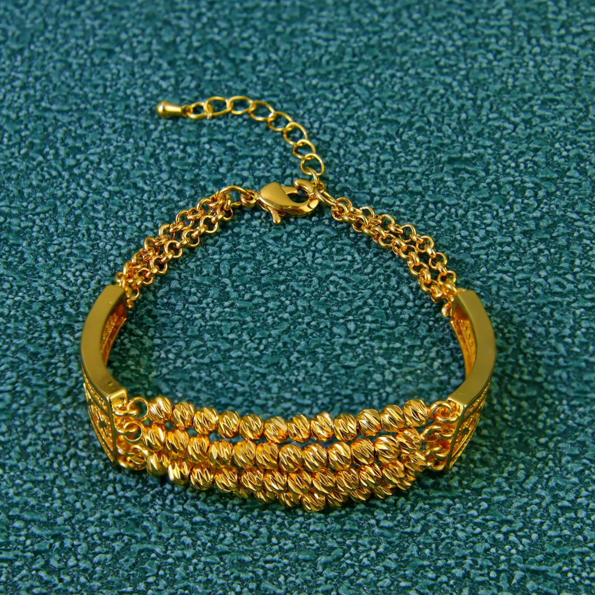 Saudi Muslim Gold Color Bead Bracelet 21k Plated Multi Layer Dubai Elegant Cuff Bangles Womens y Event Party Jewelry 250517