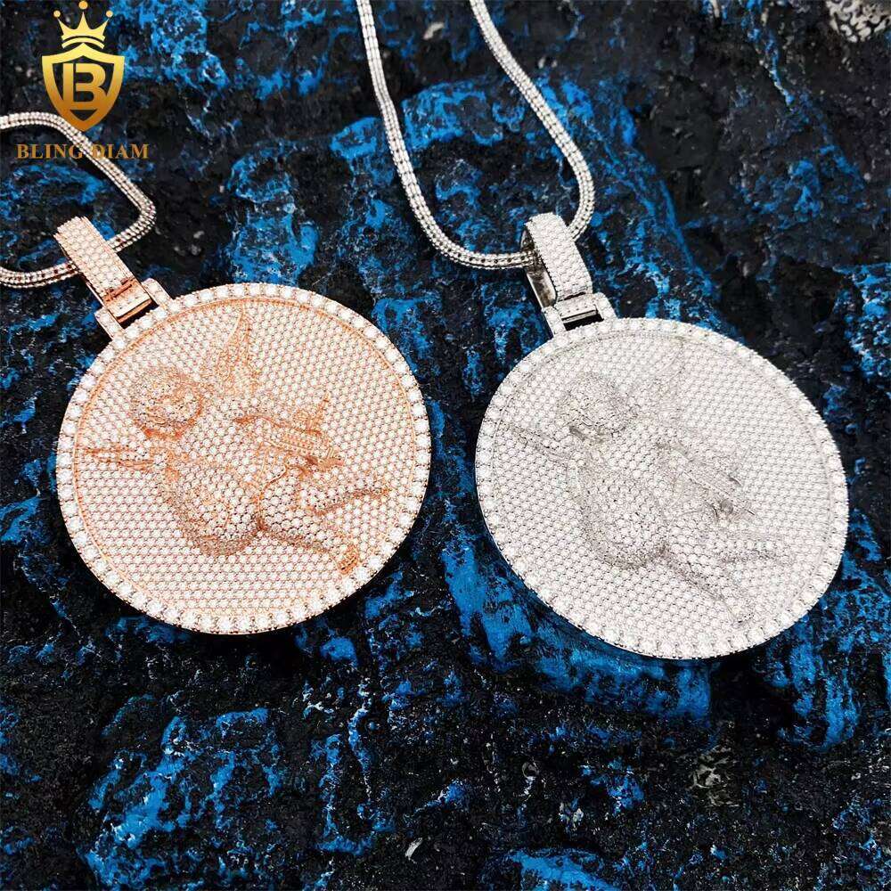 Iced Out Hip Hop Jewelry Necklace Dia VVS Moissanite Custom Angel Pendant Sterling Sier GRA Certificate