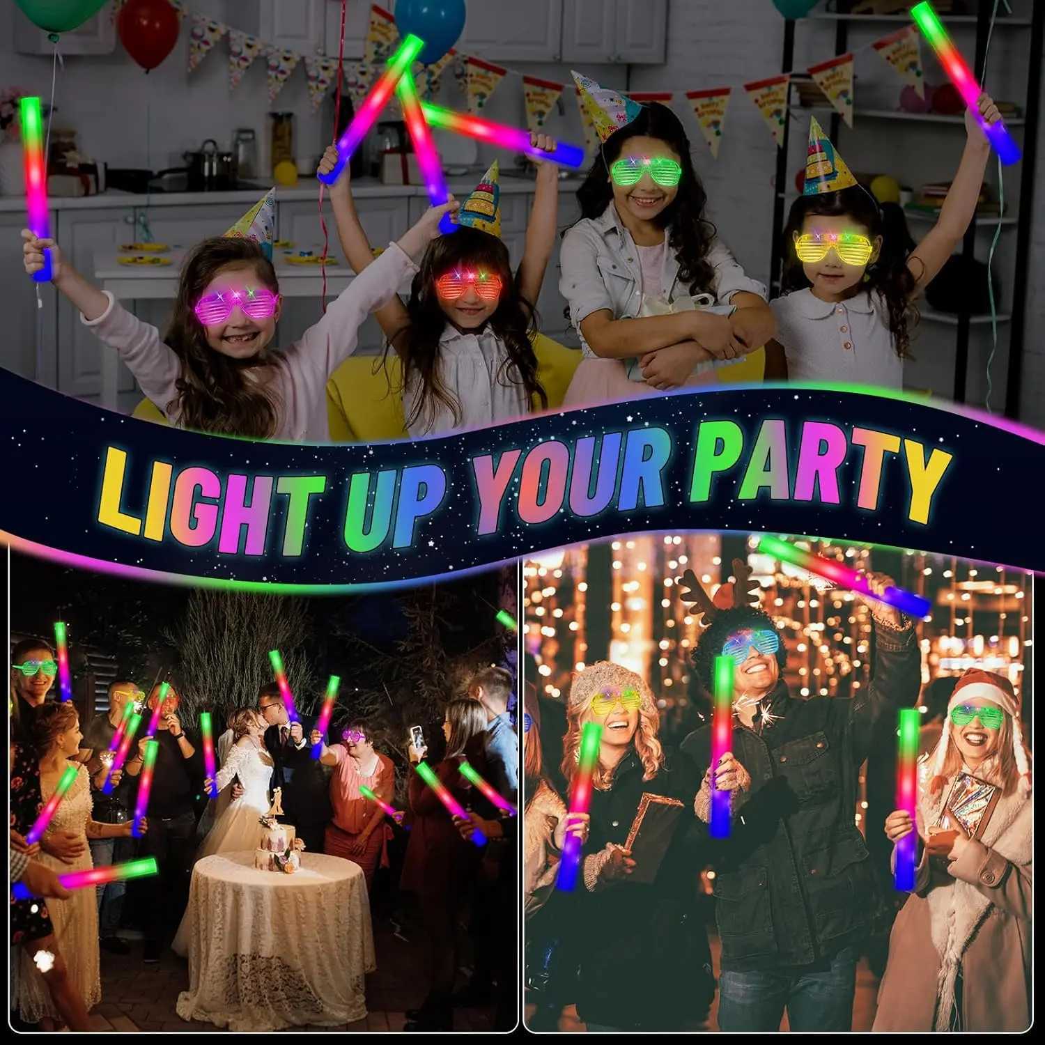 60-Pack LED Glow Party Set Glasses Foam Sticks Neon Favors for Disco Wedding Birthday Raves W250528