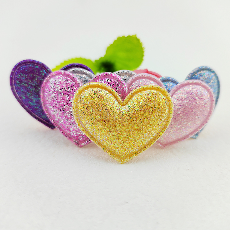 100Pcs 3.5*3CM Glitter Fabric Heart Appliques For Clothes Hat Sewing Supplies DIY Headwear Hair Clip Bow Decor Patches
