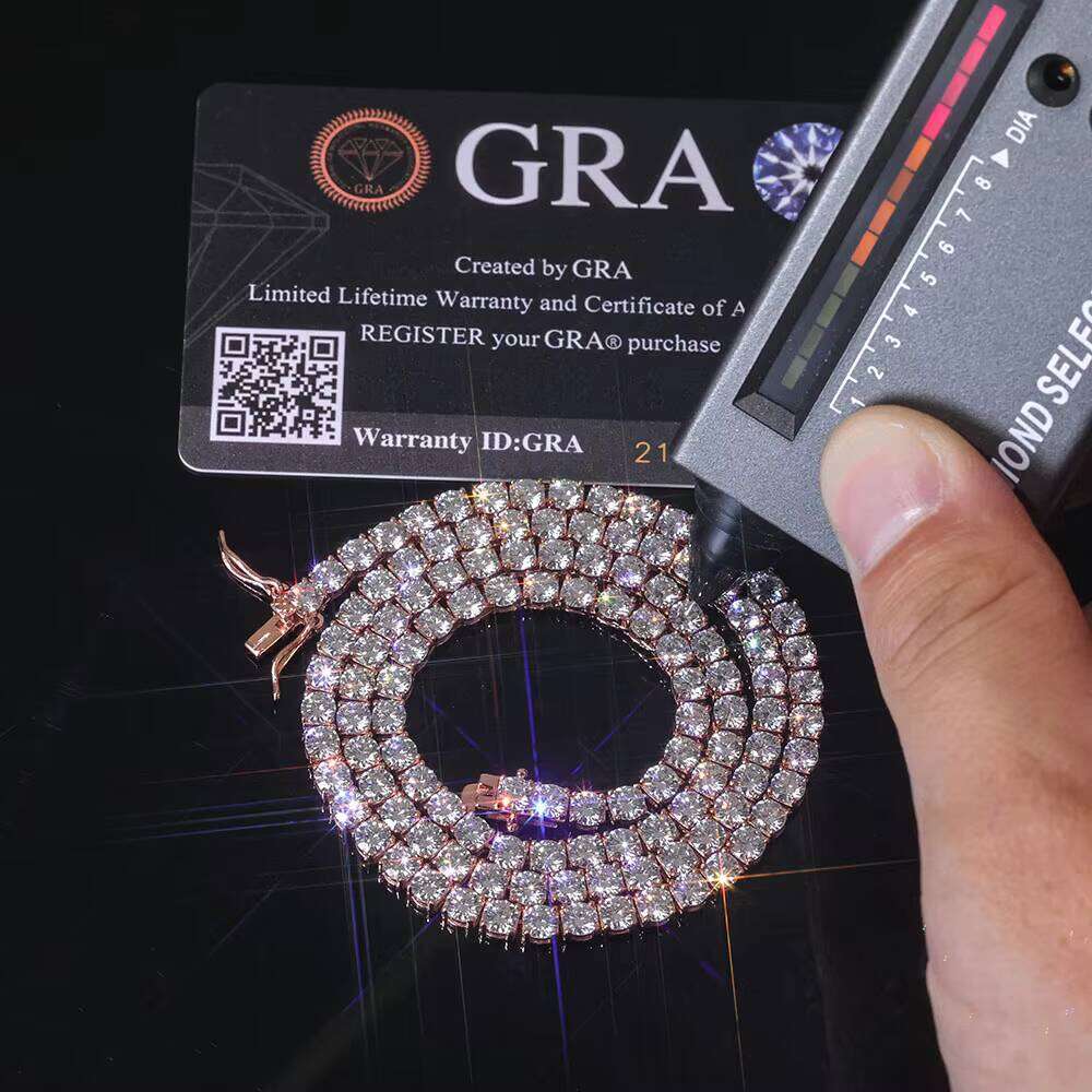 Sparkling VVS Moissanite Tennis Chain Necklace Sier Rose Gold Plated Iced Out Round Cut Jewelry Gift for Women Anniversary