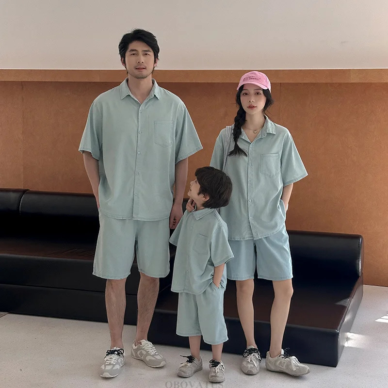 Family Look Matching Clothes Sets for Couple Mother and Daughter Blouse Shorts Two Piece Outfits Father Son Costume Suit 250528
