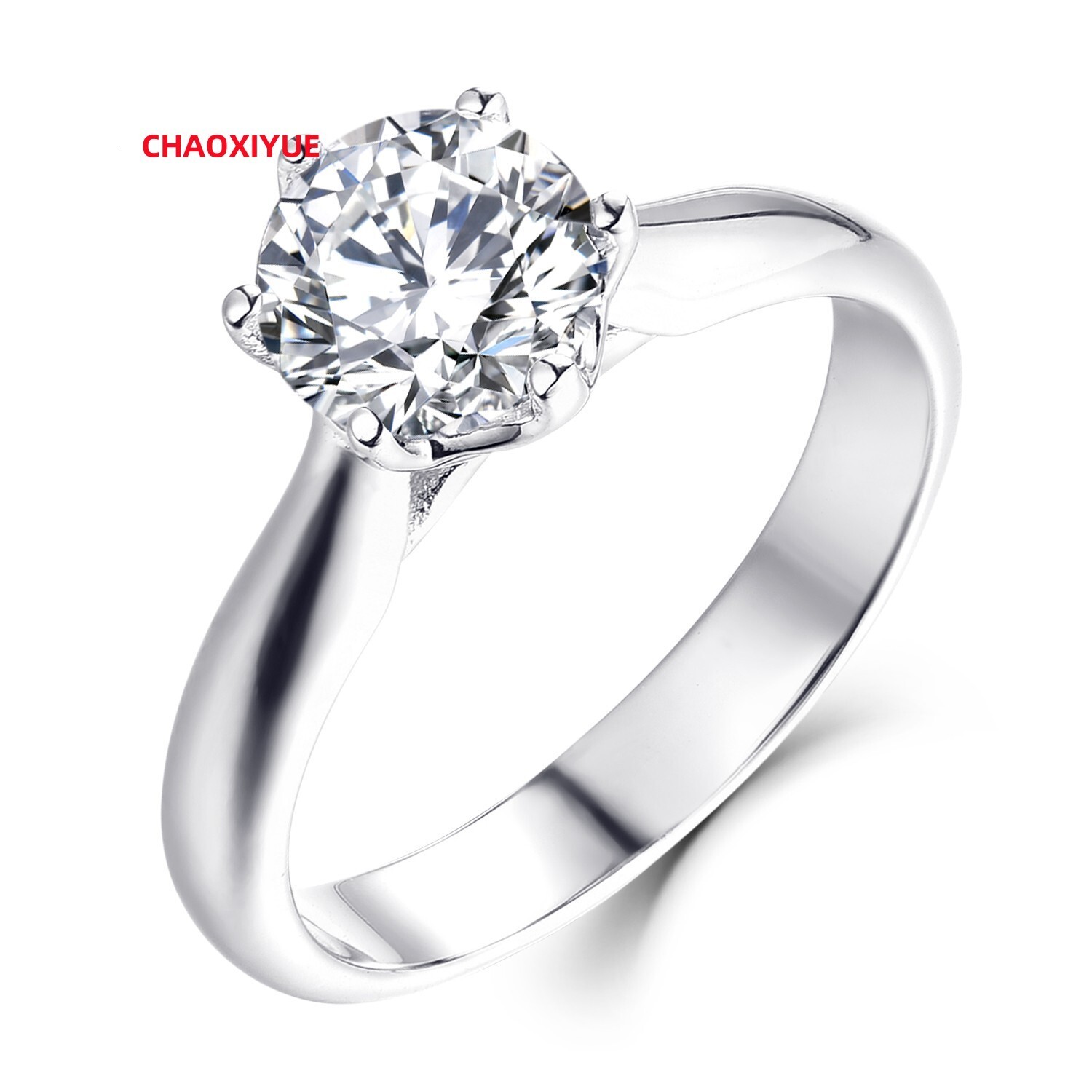 New 6 Claws Classic Design Large Simulated Diamond Platinum 1.2Ct Moissanite Wedding Rings for Women Wedding Jewelry