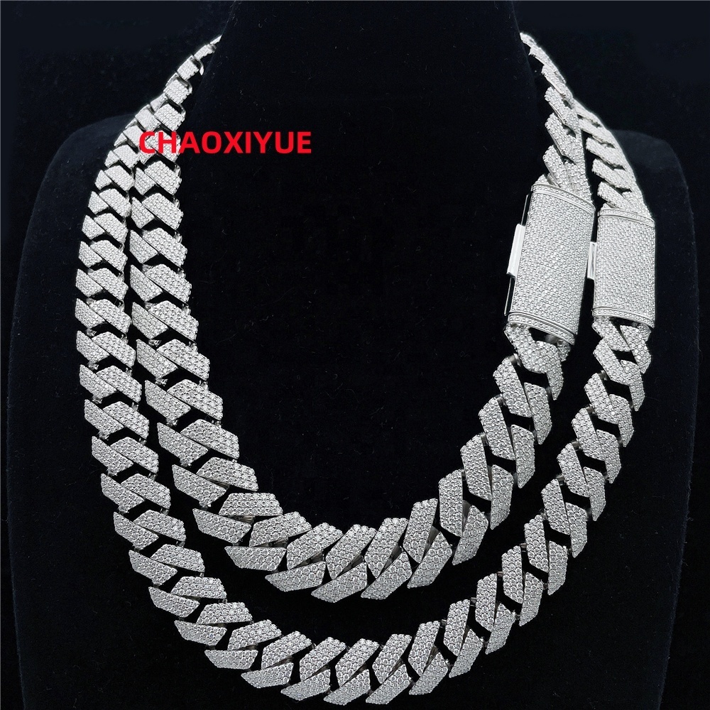 Fully Setting S925 VVS Moissanite Diamond 18mm Prong Iced Out Custom Cuban Link Chain Hip Hop Jewelry