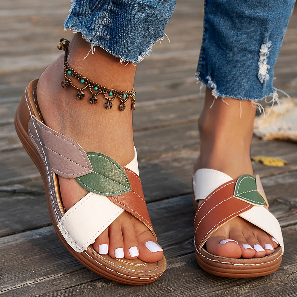 Women Summer Sandals Comfortable Ladies Wedge Sandals Slip On Footwear Platform Cross Strap Slippers for Outdoor Travel 250523