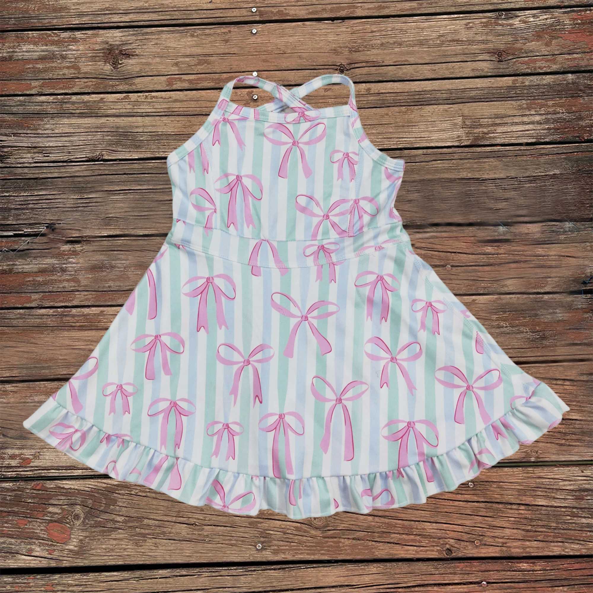 Summer Baby Girl Bows Skorts Toddler Infant Knee Length Dress Kids Children Sleeveless Yoga One Piece Strap Clothes X250528
