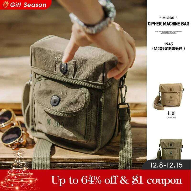 Maden Vintage M209 Tactical Cipher Hine Outdoor Canvas Shoulder Crossbody Tote Bag Magnetic Buckle Square Waist Packs