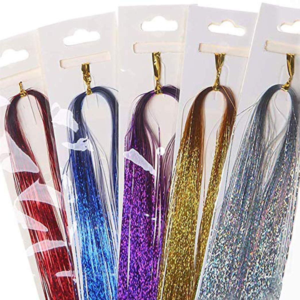 47 Inches Hair Extension Tinsel 12 Colors Glitter Hair Extensions for Women Girls Hair Accessories for Christmas New Year Halloween Cosplay Party