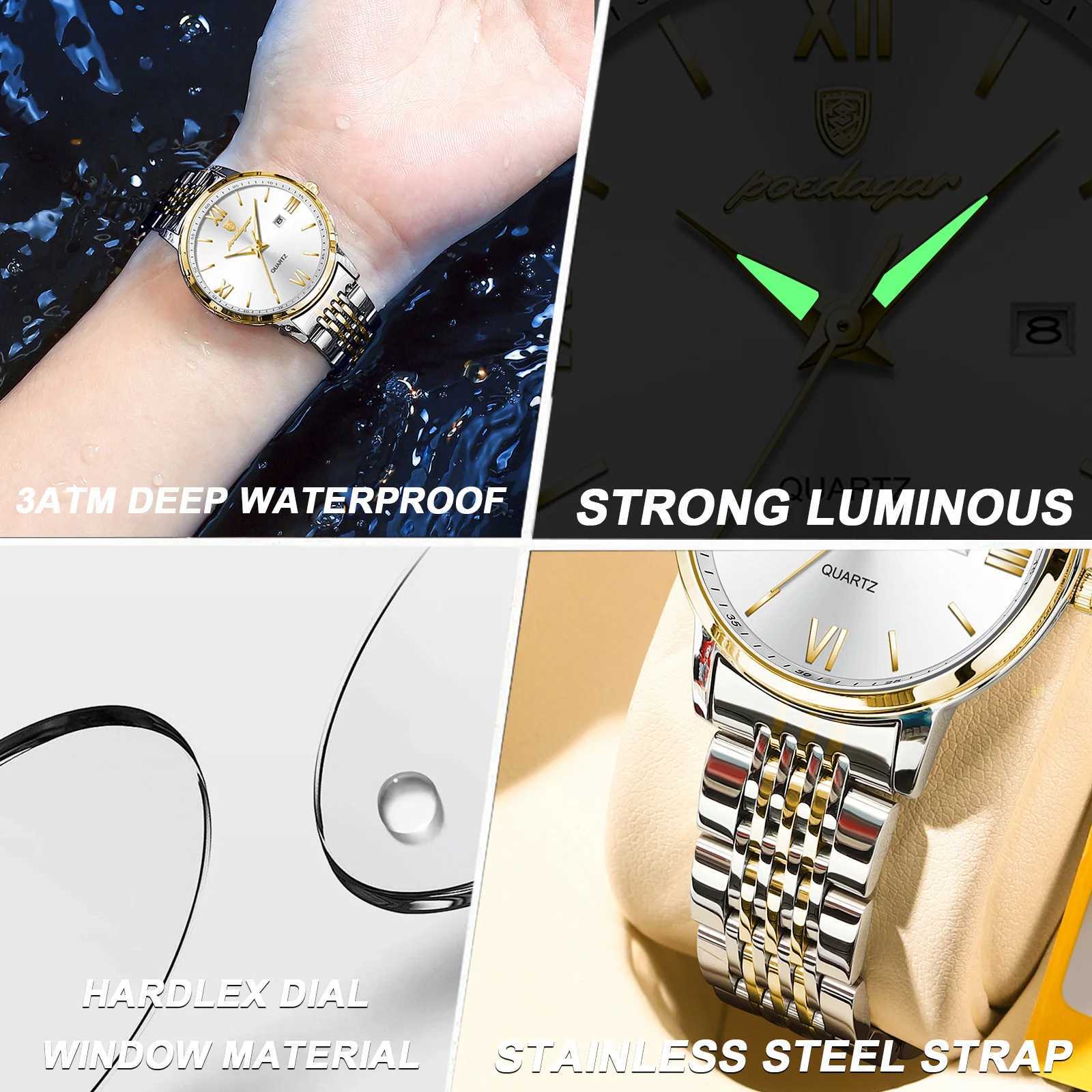 POEDAGAR New Luxury Woman Watch Waterproof Luminous Date Ladies Watch High Quality Stainless Steel Simple Womens Quartz WatchesXJ250527