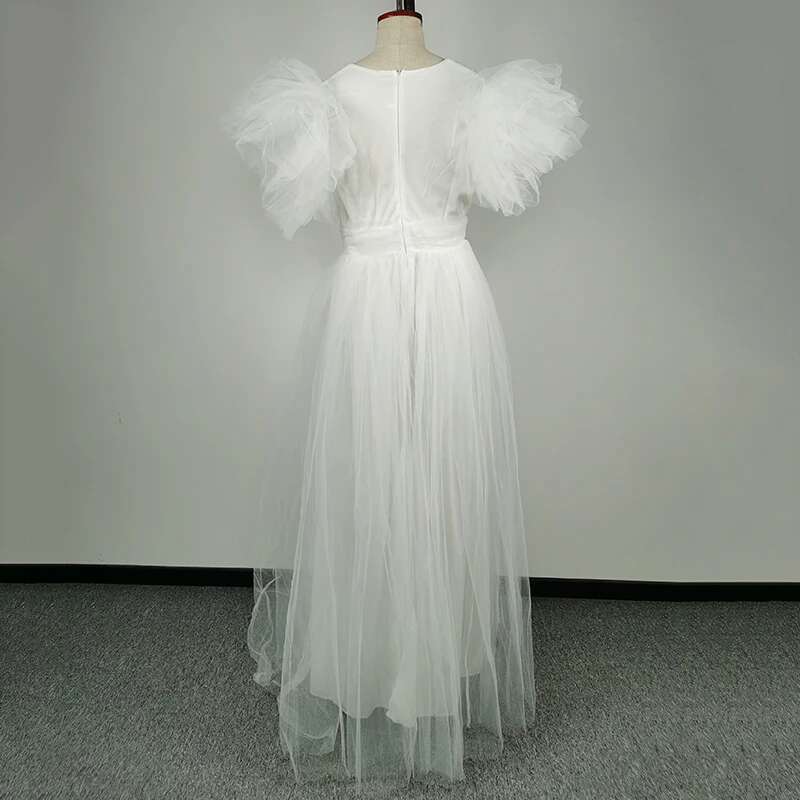 Party Dresses Women Evening White Dress Short Sleeve V Neck Mesh Chiffon Plus Size Sexy Maxi Dress Wholesale Dropshipping