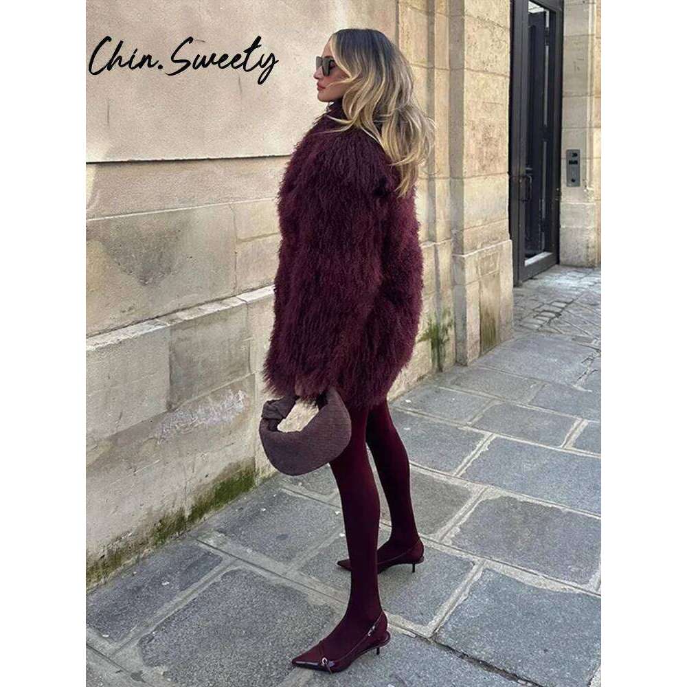 Bury Women Faux Fur Coat Casual Lapel Full Sleeve Female Plush Overcoat 2024 Autumn Winter Lady Chic Streetwear