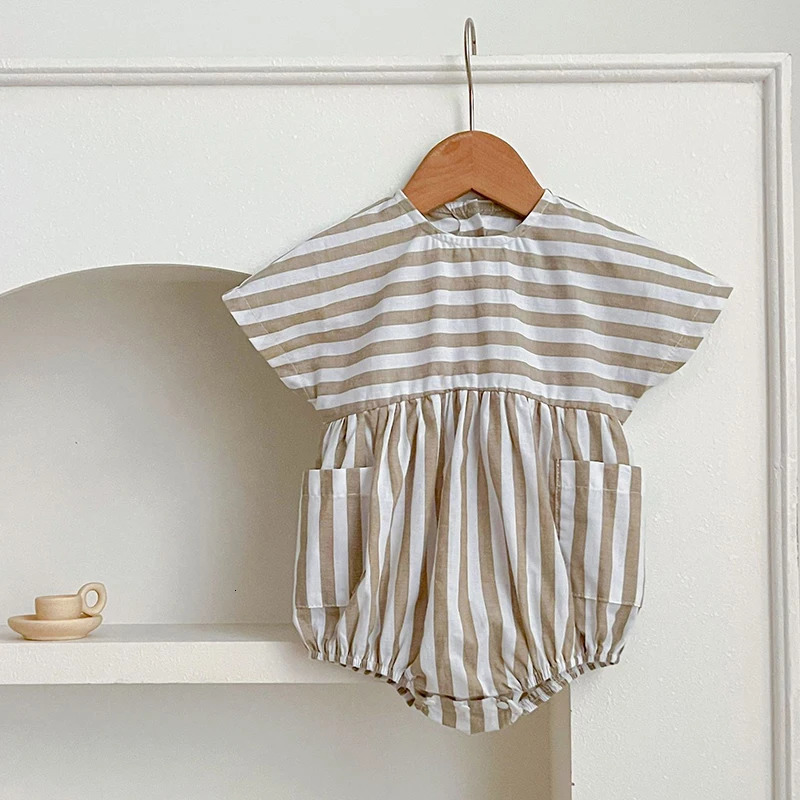 Summer Sister Dress Toddler Vintage Stripe Romper Girls Clothes Ruffles Lace Baby Bodysuit Family Macth Clothing 250528