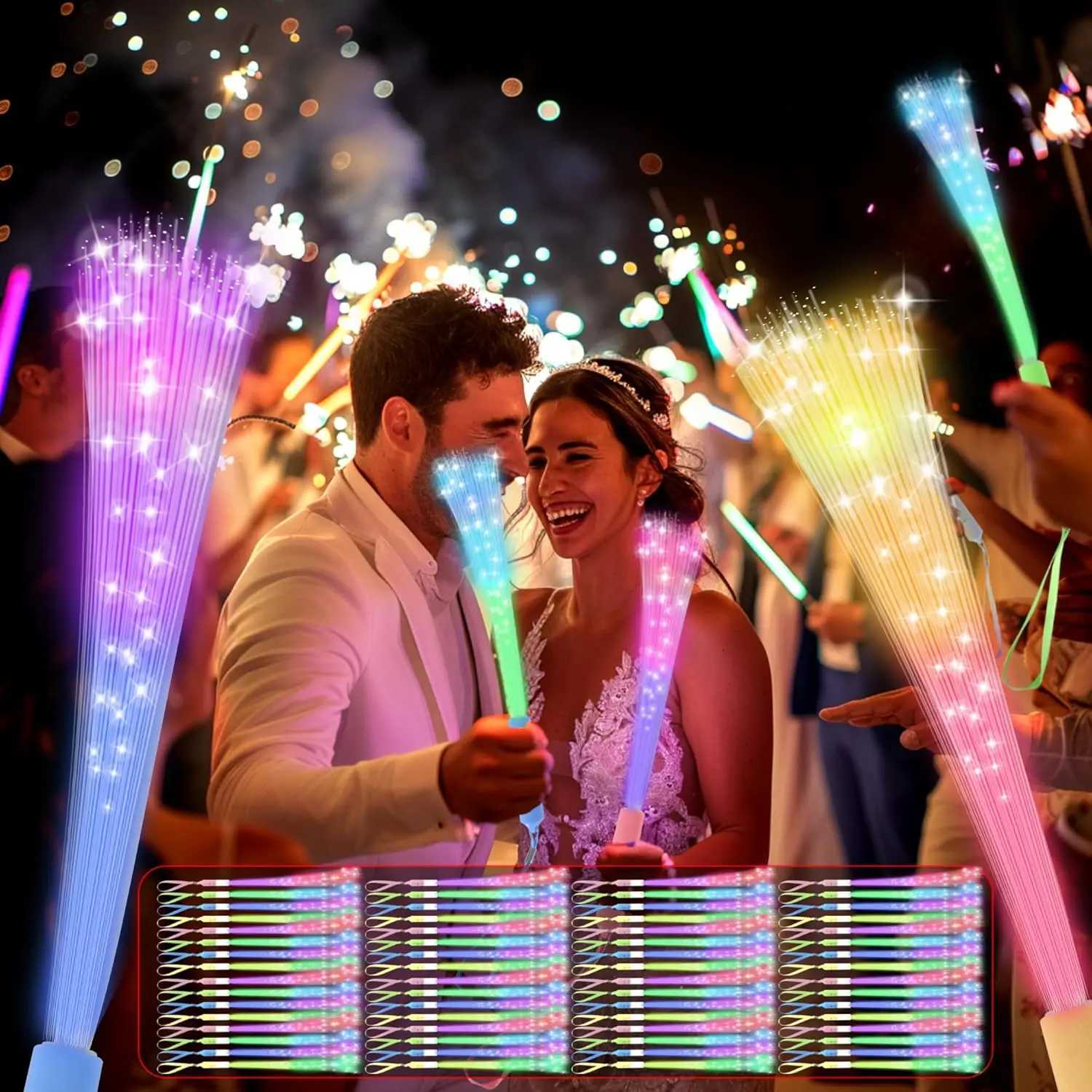 100 PCS Fiber Optic Wand Glow Fiber Optic Wands Glow in The Dark Party Glow Wands LED Light up Party Favors for Wedding W250528