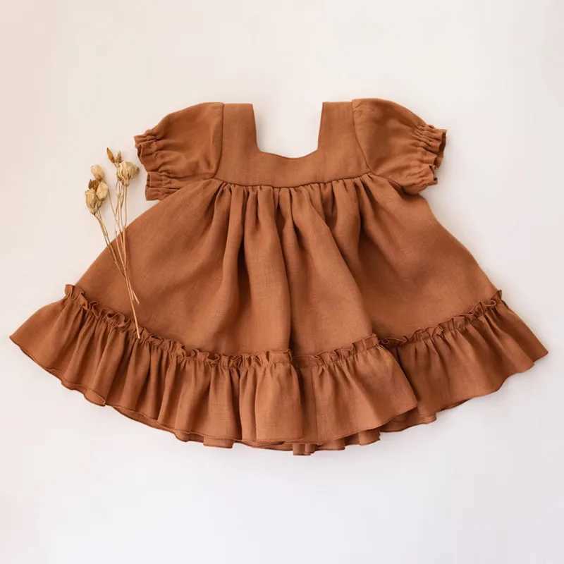 Baby Girls Cotton and Linen Dress Summer New Style Button Casual Loose Baby Dresses Kids Baby Short Sleeve Clothes X250528