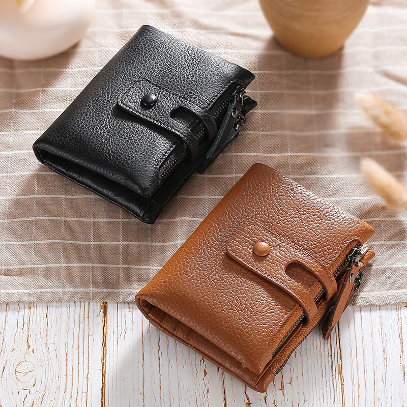 Free Shipping Popular Women's Short Soft Leather Designer Wallet Top Layer Cowhide Anti-theft Brush Double Zipper Card Bag ID Bag Coin Bag