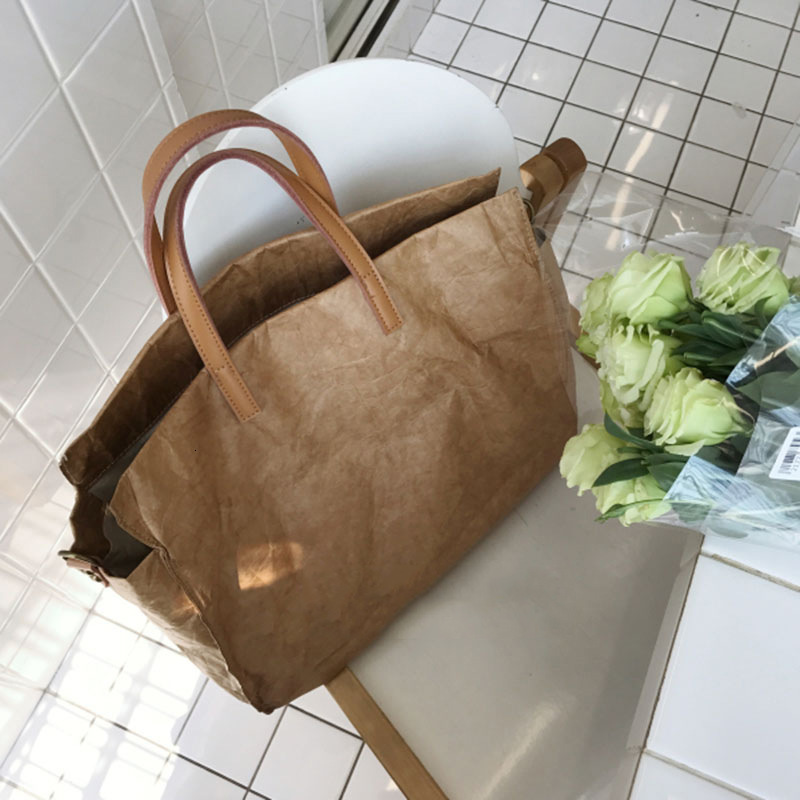 Luxury Brand Designer Bag 2024 New Korean Single Shoulder Diagonal Cross Women's Ins Capacity Kraft Handbag Paper Leather Large Bag