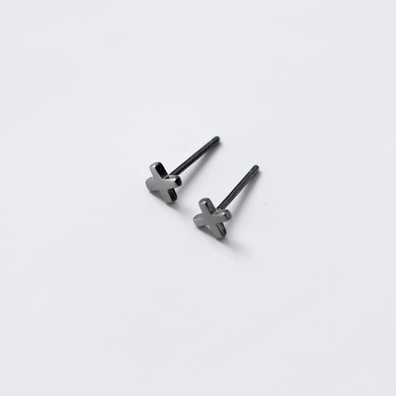 925 Sterling Silver Black Cross Stud Earrings For Women Hiphop Fashion Men Female Jewelry 250527