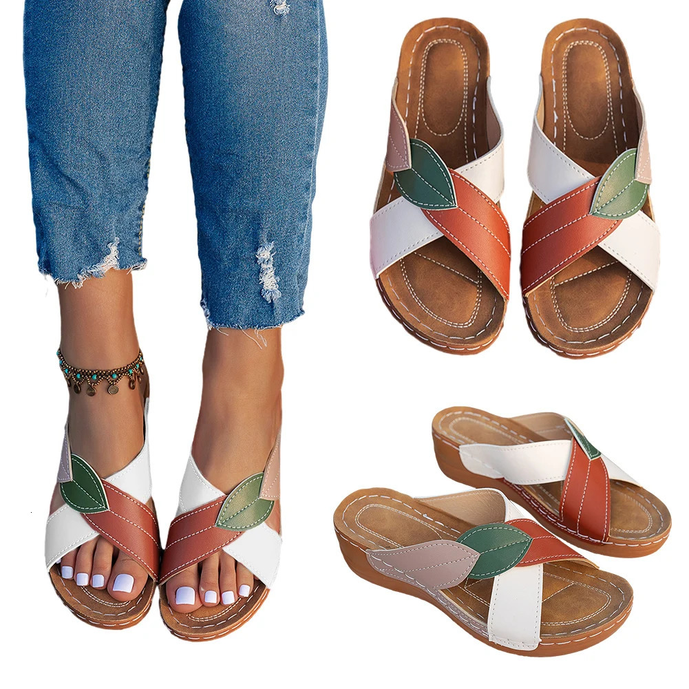 Women Summer Sandals Non Slip Ladies Wedge Sandals Breathable Slip On Footwear Platform Cross Strap Slippers for Beach 250523