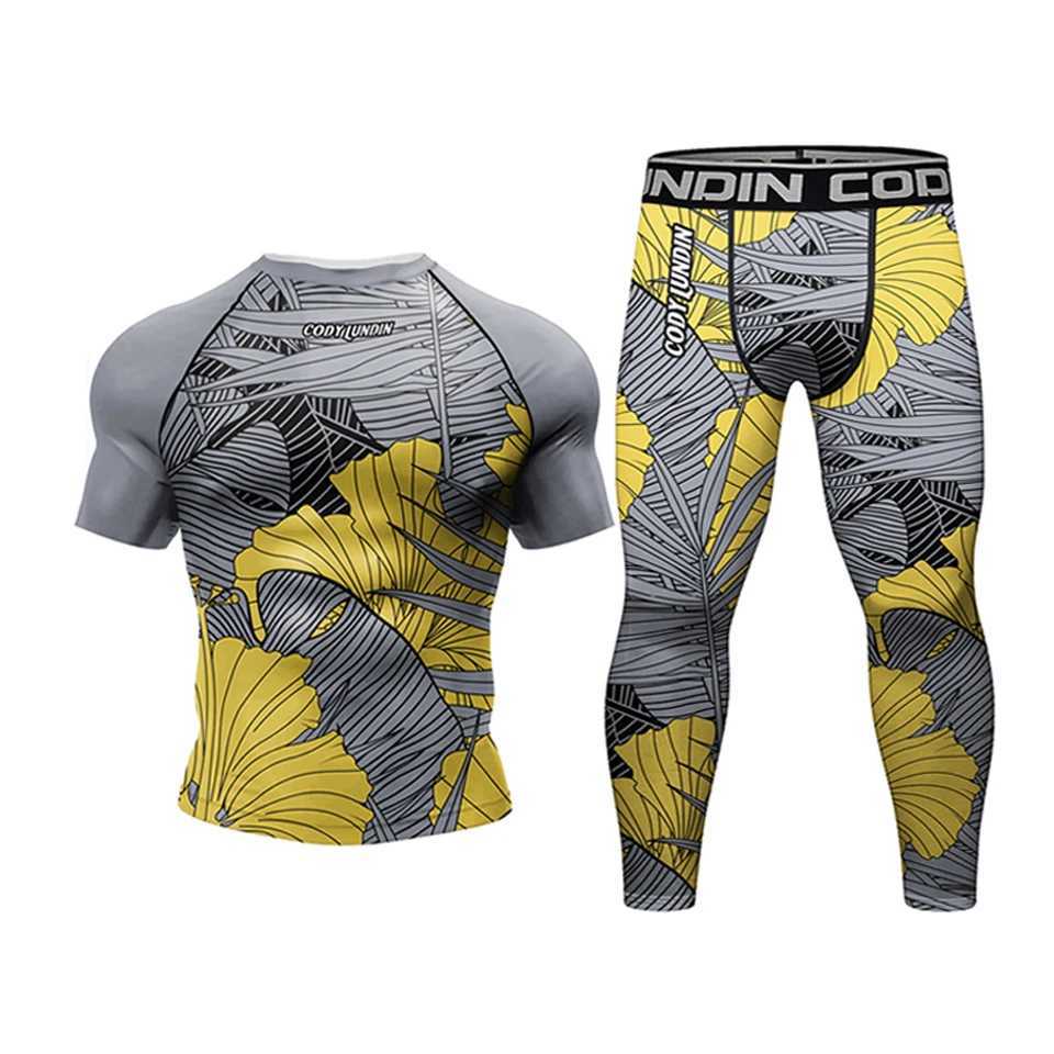 Factory Kickboxing Rashguard Jiu Jitsu MMA T-shirt +Pant 4PCS/Set Men Grappling Bjj Gi Boxing Sportsuits Gym Muay Thai Shorts X250528