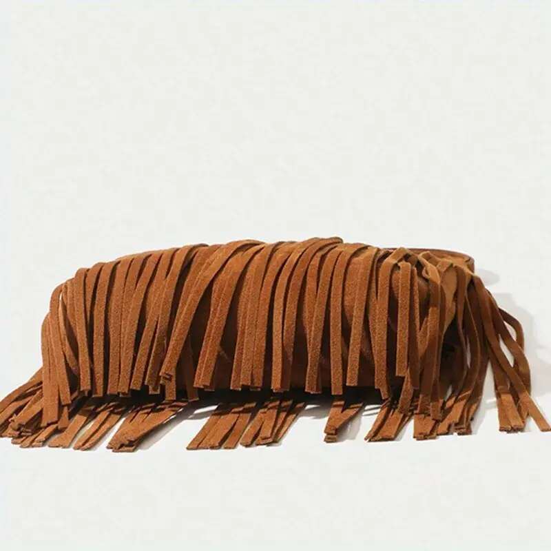 Brown Suede Elegant Crossbody with Adjustable Strap - Hand Washable, Solid Color, Buckle Closure, Polyester Lined, No Oil Edges Fringe Shoulder Bag