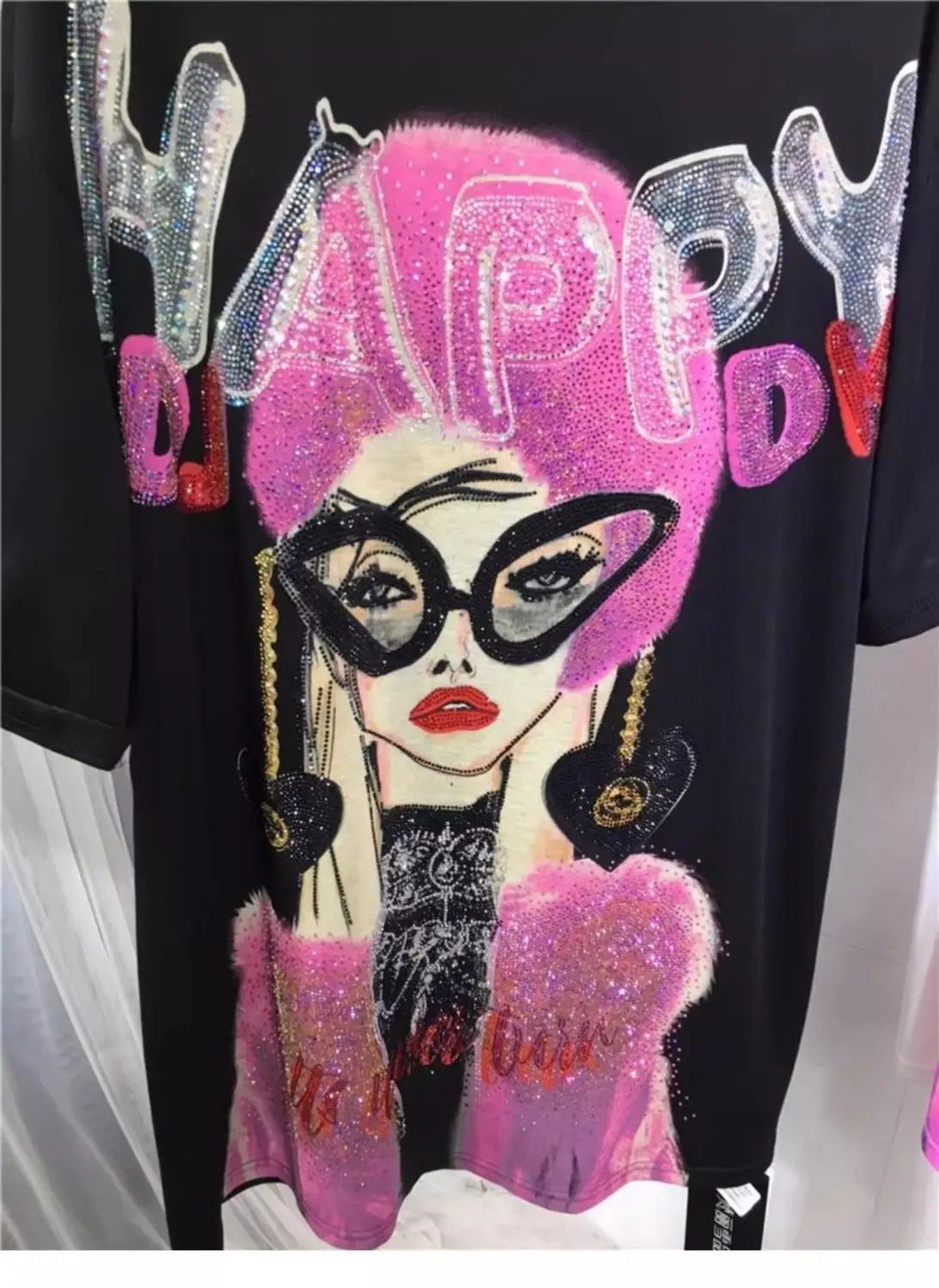 L-4XL Plus Size 150KG Women Rhinestone T Shirt Summer Print Ladies with Letter Big Size T-shirt for Woman Oversize Y2K Tee Tops 250527