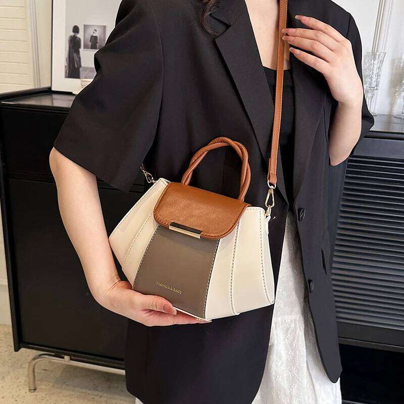 Contrast Color Top-Handle Bags For Women Patchwork Big Capacity Shoulder Crossbody Shell Bag Designer Handbags