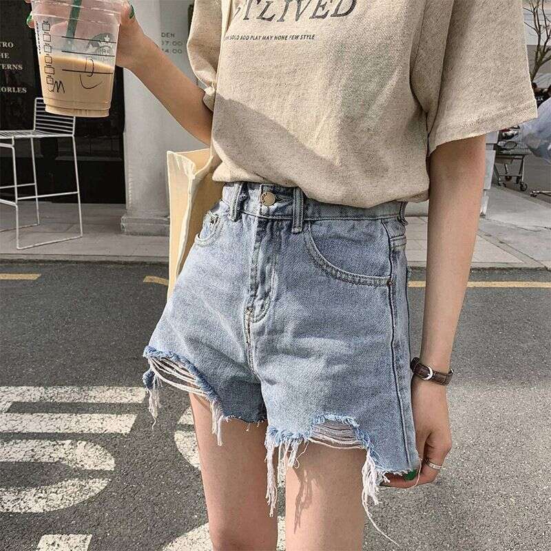 Shorts Women Denim Shorts Women S Summer Denim Shorts Stylish Thin Plus Size Slimming High Waist Ripped A Line Frayed Hot Pants Trendy Ins Style Jean 