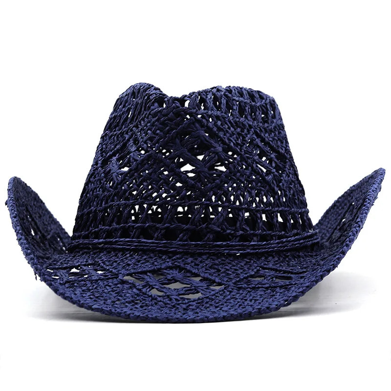 Spring/summer Hollow Cowboy Hat Hand-woven Natural Grass Breathable Cool American Jazz Top Hat with Warped Edge 250526