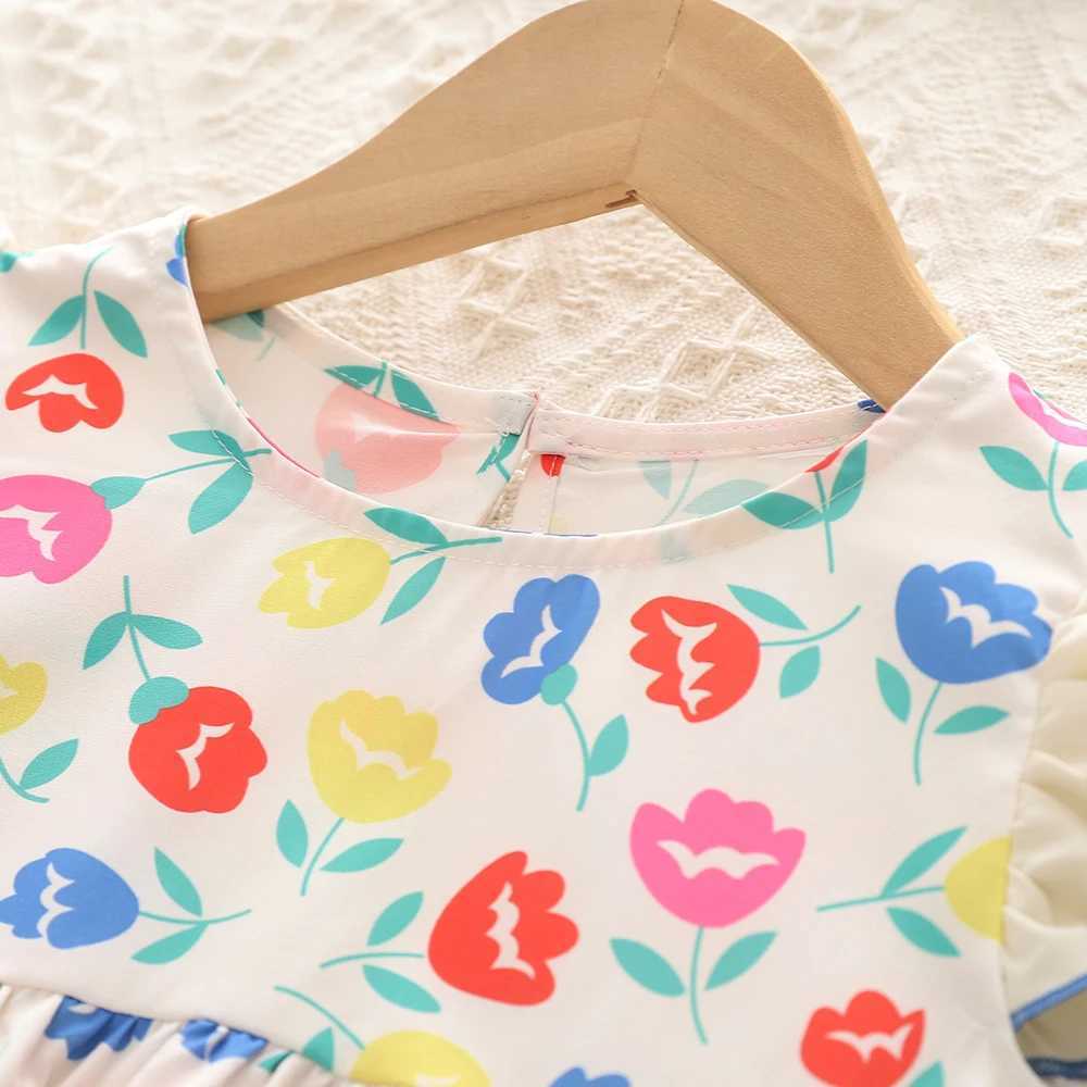 Humor Bear Summer Girls Dress Kids Clothing Little Fresh Retro Print Flying Sleeve Bow Tie Design Princess Dress For 2-6Y X250528