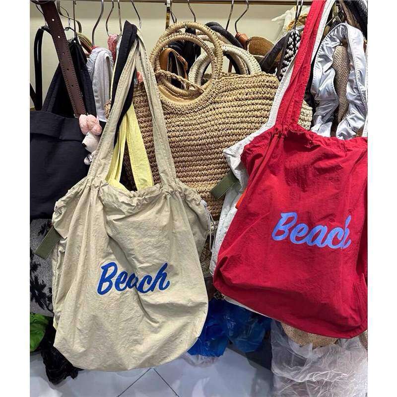 2024 Summer New Drawstring Canvas Ins Tote Commuter Handbag Shoulder Large Capacity Shopping Bag