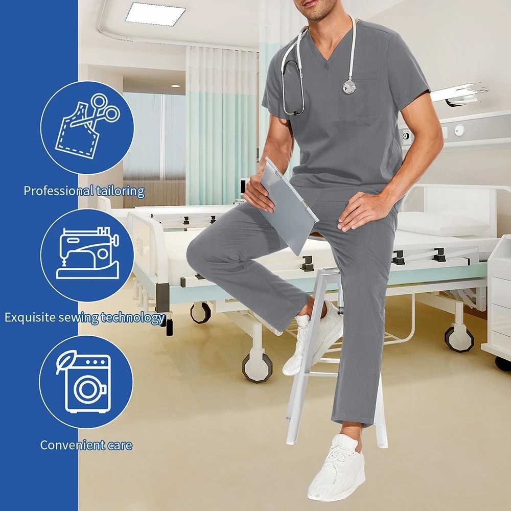 V Neck Scrub Top+doctor Pant Nursing Clothes S-3XL Medical Uniforms Men Short Slve Dentist Doctor Come Nurse Tops and Pants X250528