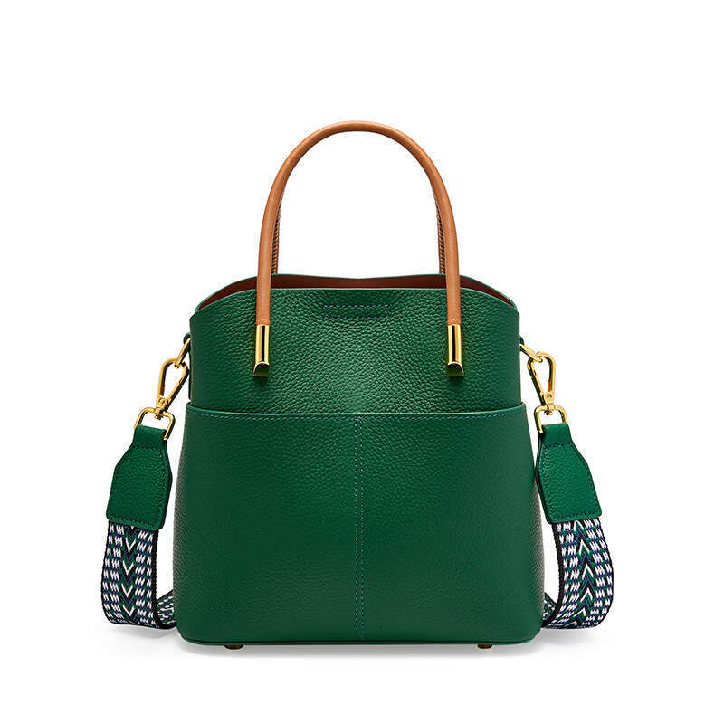 Spring Summer Niche Genuine Leather Bucket For Women Versatile Stylish Handbag High-End Casual Crossbody Cowhide Bag B5
