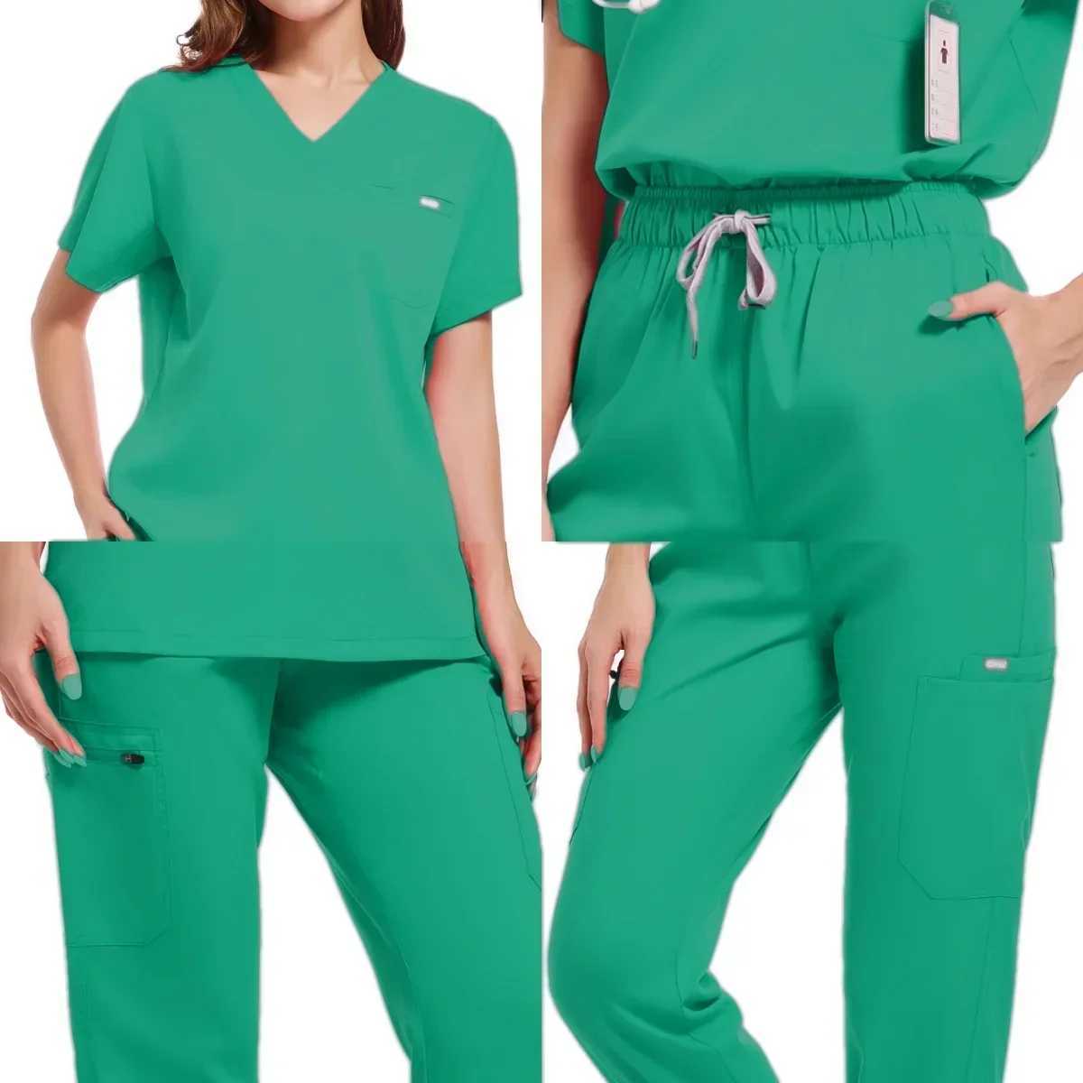 Multicolour Jogger Suits Doctor Nursing Uniforms Short Slve V-neck Tops Pocket Pants Nurse Scrubs Set Medical Clinical Clothes X2505287