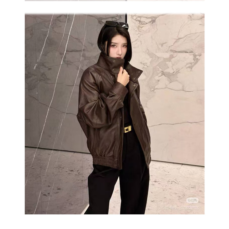 Black leather jacket, American trendy retro jacket, high-end top