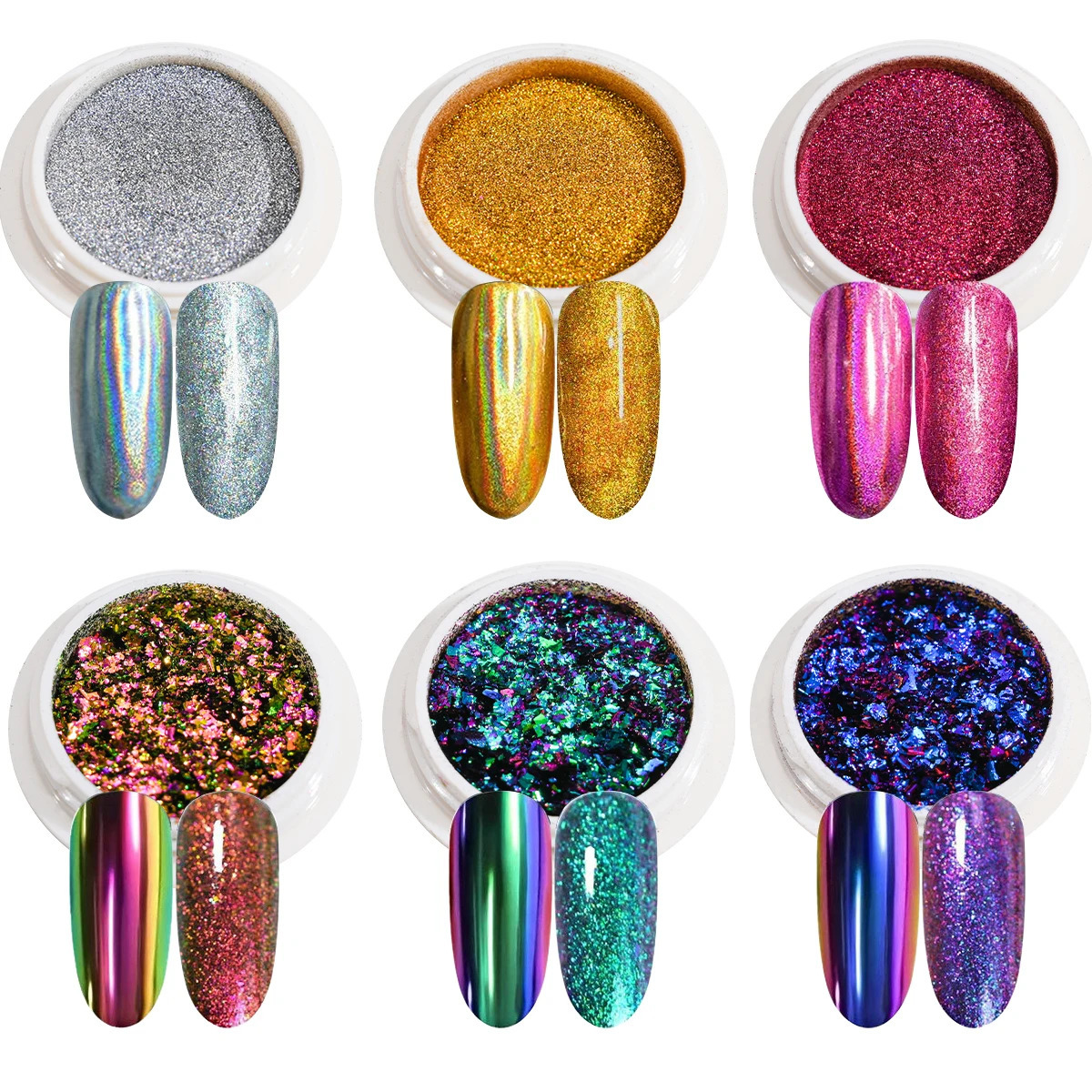 6Jar/Set Chameleon Chrome Nail Powder Set 6Color Iridescent Chameleon Nail Effect Opal Nails Powder DIY Manicure Glitter Powders 250523