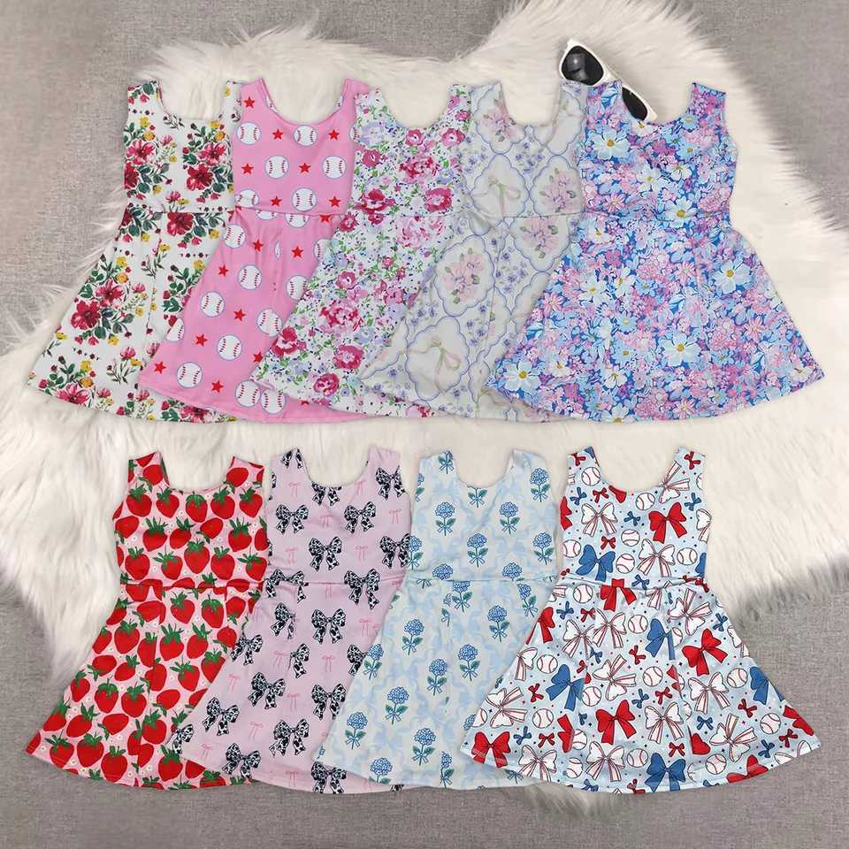 Sibling 9 Colors Baby Girls Red Flowers Active Yoga Athletic Dresses X250528
